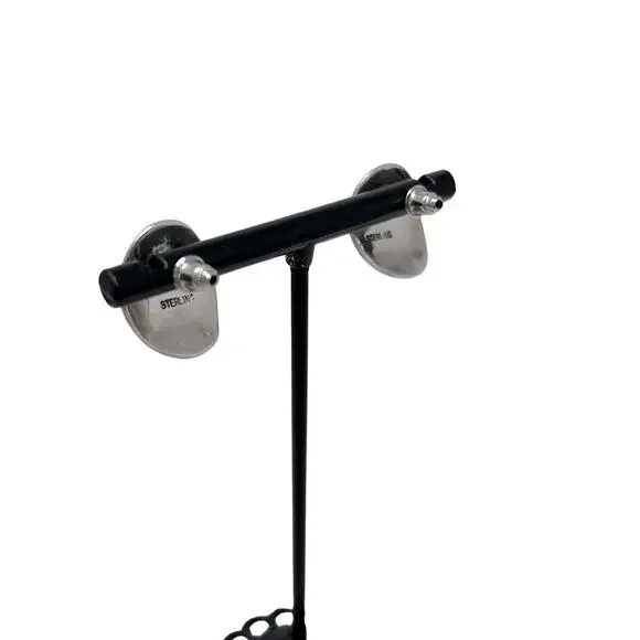 925 Women's Oval Curved Sterling Silver Pierced Stud Earrings - Picture 3 of 11